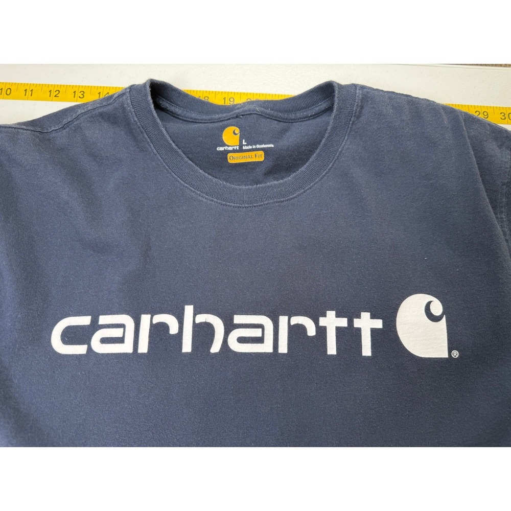 Carhartt Graphic T-Shirt Mens Large Navy Blue Fading Original Fit Logo - Picture 7 of 7